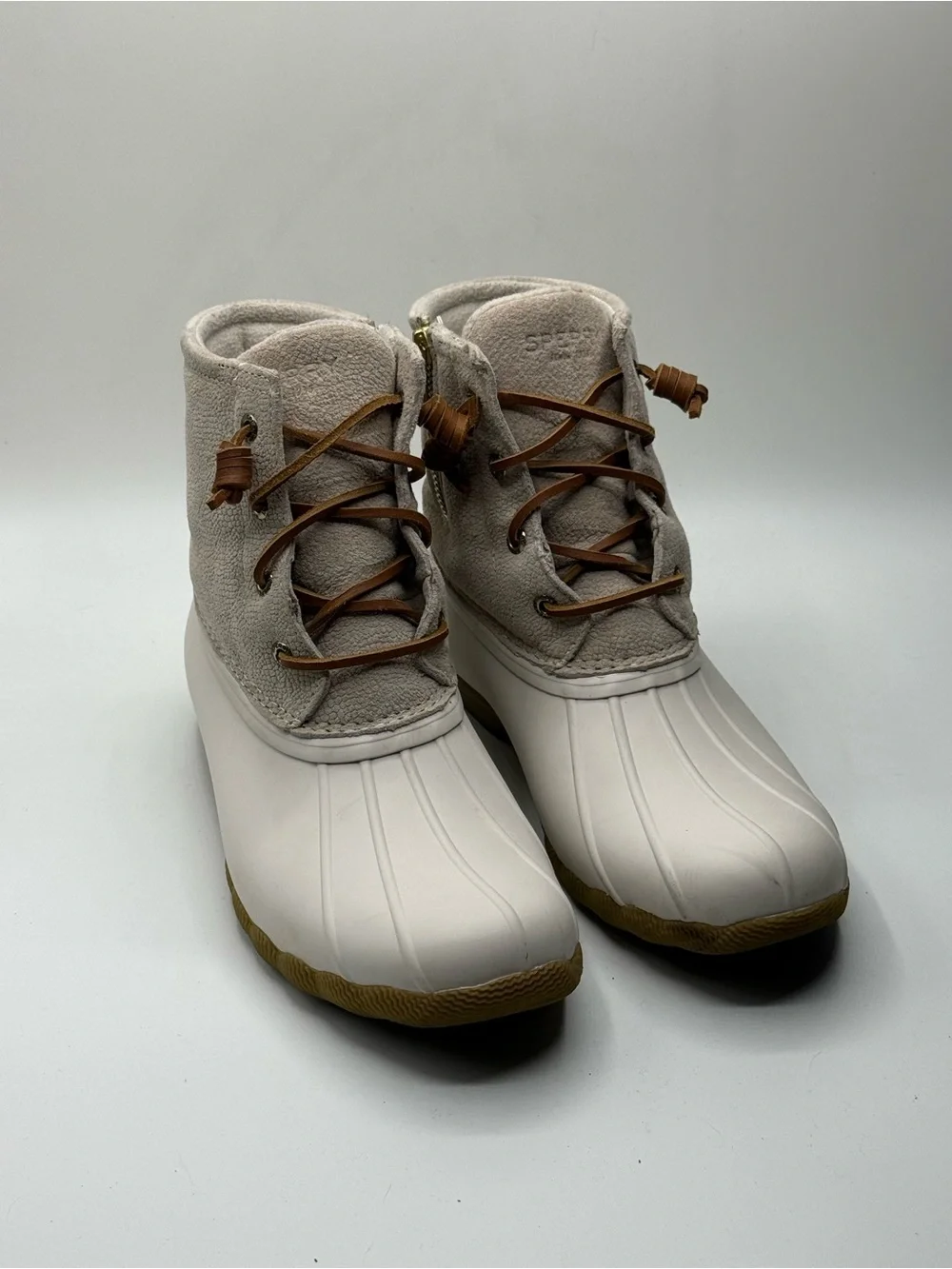 Sperry Cream & Light Gray and Brown Duck Boots